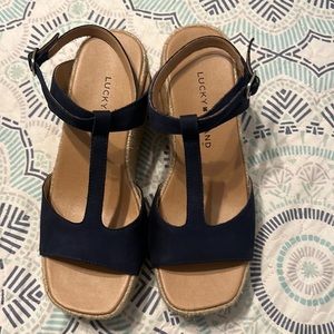Women's Navy Valki T-Strap Espadrille Platform Sandals size 7